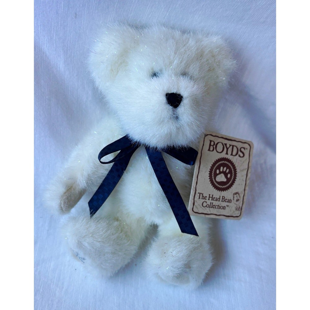 Boyds Head Bean Collection White Plush Bear Offishul 5in 93507V